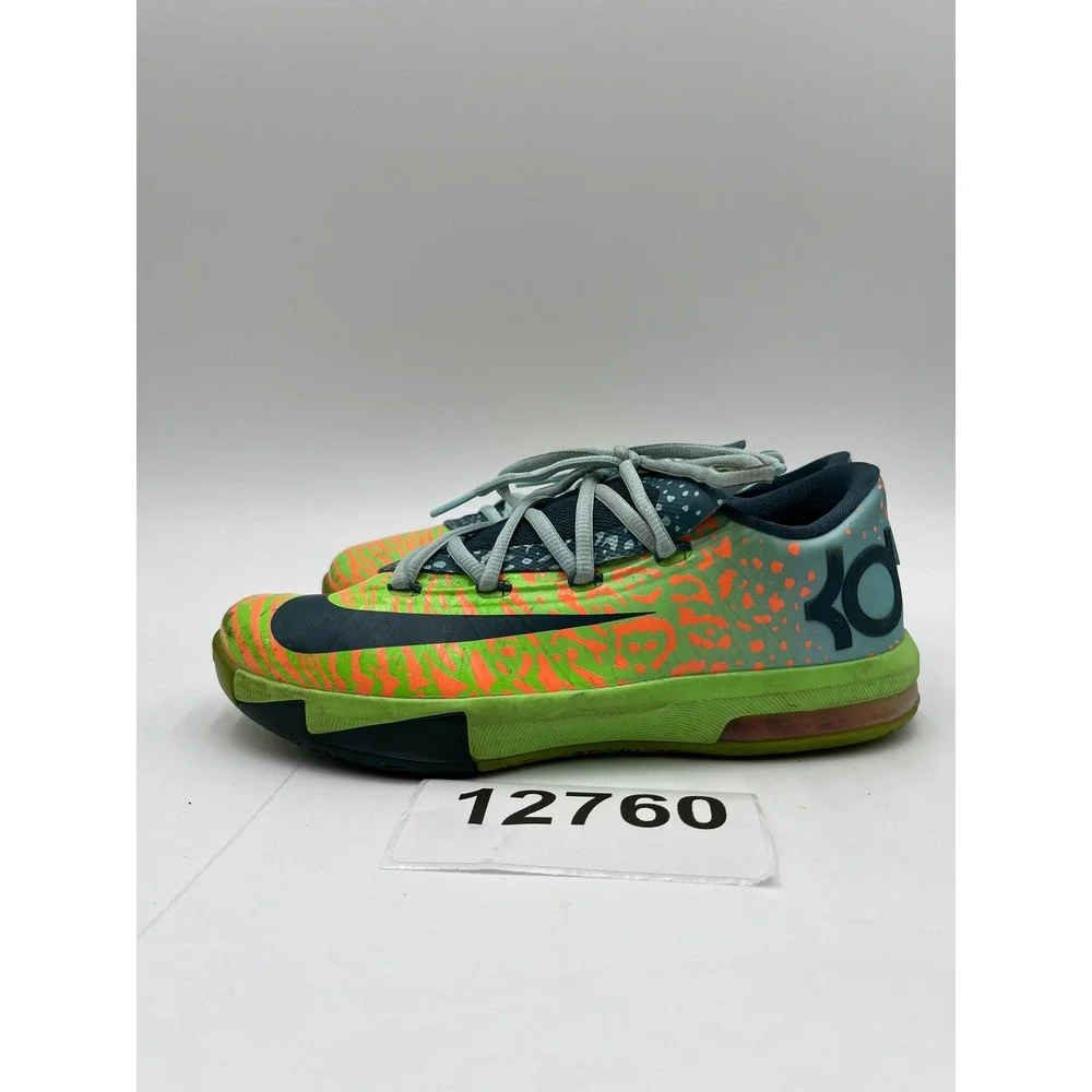 Nike KD VI 6 599477-302 Sneakers Boys 6Y Green Orange Tiger Athletic Shoes